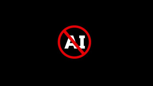 No AI text Prohibited sign animation in the black background.