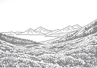 Fototapeta premium Scenic mountain landscape with a lake and forest in a vintage style