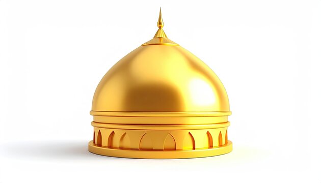 Golden Dome of a Mosque or Religious Building Isolated on White Background.