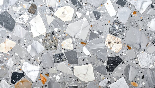 Abstract Terrazzo Pattern Close-Up with Geometric Fragments.
