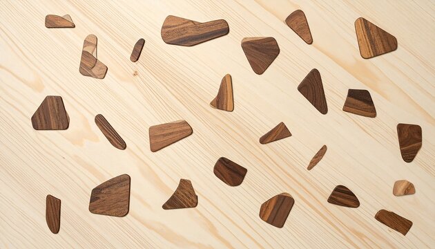 Abstract Pattern of Wood Inlays on Light Wood Surface.