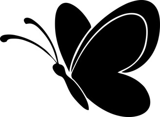Naklejka premium Minimalist black silhouette vector illustration of a graceful butterfly, isolated on white background, design element for nature-themed projects image_331c82.png.