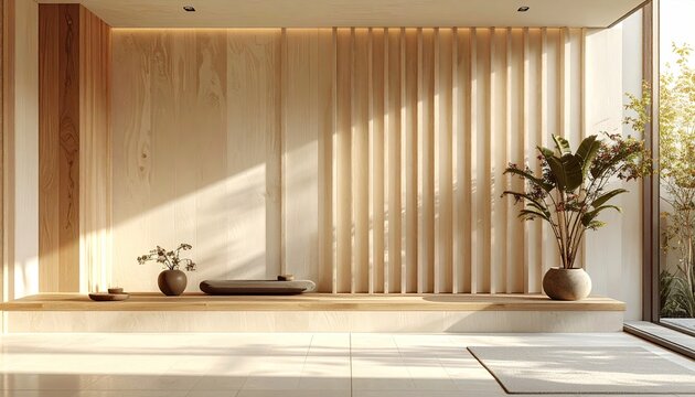 Serene Japanese Style Room with Natural Light and Greenery.