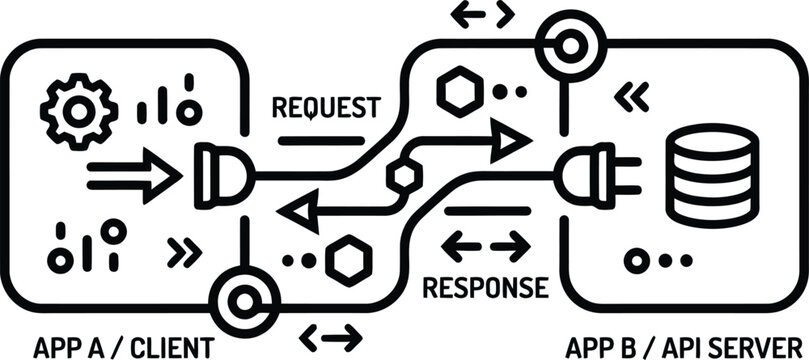 API integration icon demonstrating secure data exchange request response and system connectivity vector