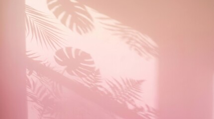 Obraz premium Abstract Pink Background with Tropical Leaf Shadows.