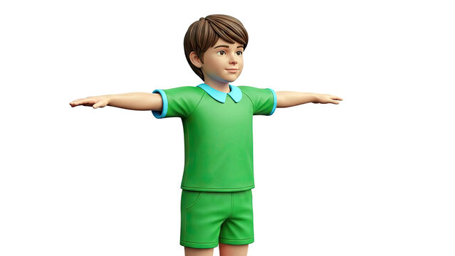 3D Cartoon Boy in Green Outfit