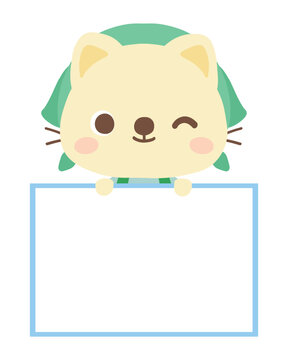 エプロン姿の猫店員のイラスト（おしらせ）　働く　動物