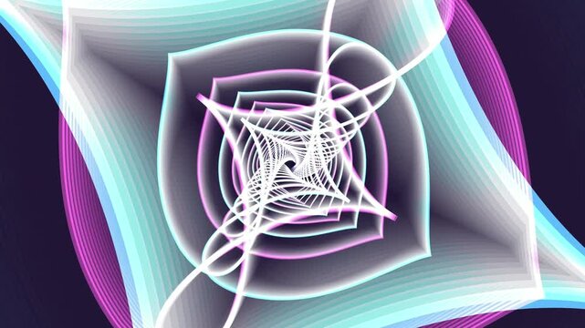 Abstract Glowing Geometric Tunnel Animation with Neon Light Lines. 4k Video