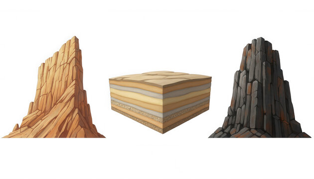 Set of Stylized Rock Formations and Geological Soil Cross Section