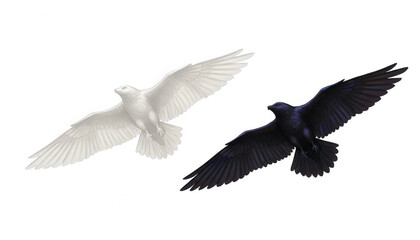 Fototapeta premium Black and White Ravens Flying in Midair
