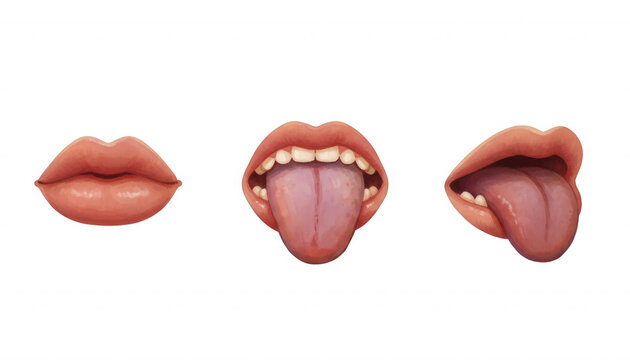Set of Cartoon Style Human Mouth and Tongue Expressions