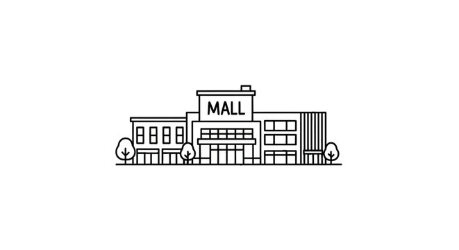 Modern shopping mall building architecture line art
