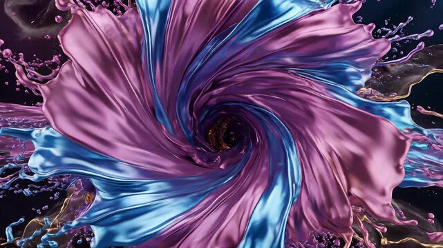 Abstract digital art fluid forms intersecting color waves with vibrant splashes