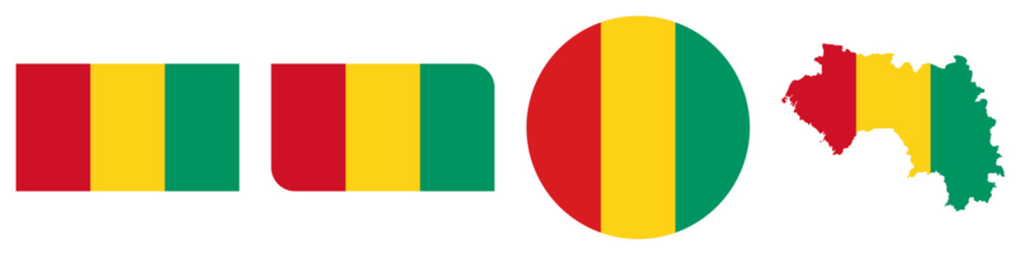 guinea circular flag, guinea rectangular flag, guinea map flag flat icon
