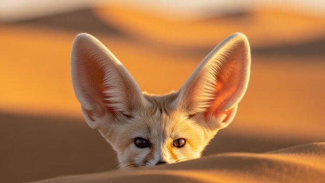 A fennec fox with large ears in the desert.