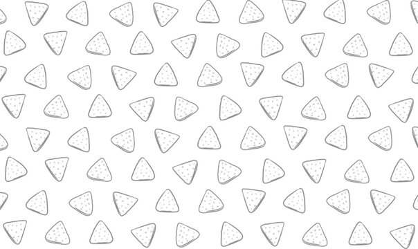 Doodle Totopos Seamless Pattern. Hand Drawn Tortilla Chip Snack Background. Minimal Doodle Vector Style