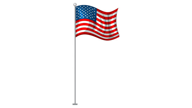 Waving flag of the United States of America on flagpole isolated on transparent background