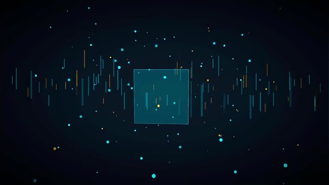 Abstract Digital Data Visualization with Glowing URL Text and Floating Particles on Dark Background