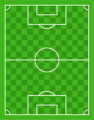 Green football pitch, top view, white markings. For sports, game design. © Denny