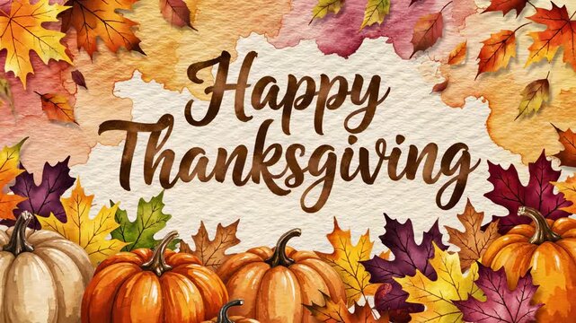 Autumn-themed illustration featuring pumpkins and colorful leaves with a central space for text, celebrating the Thanksgiving holiday in a warm, inviting atmosphere