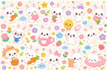Fototapeta premium Cute Rabbits Cartoon Vector Collection