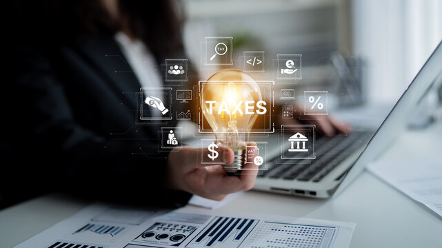 Concept of tax preparation and financial compliance. Filing official tax documents and forms for government reporting, auditing, and financial accounting purposes. Fermion