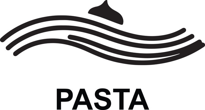 Abstract pasta text logo design with noodle lines and gnocchi silhouette vector icon

