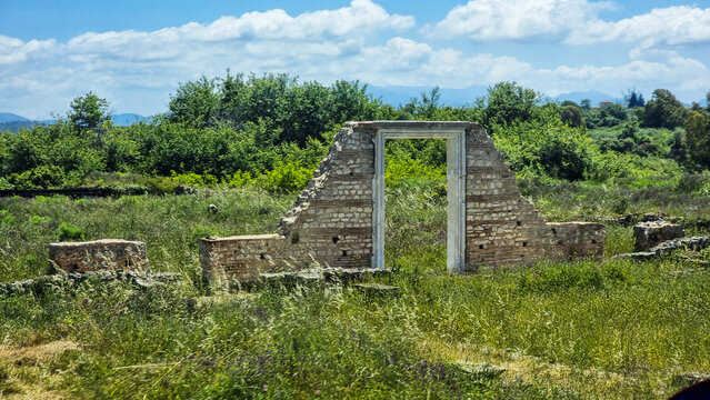 door called vasiliki alkisonos in ancient  roman nikopolis ruins in preveza greece