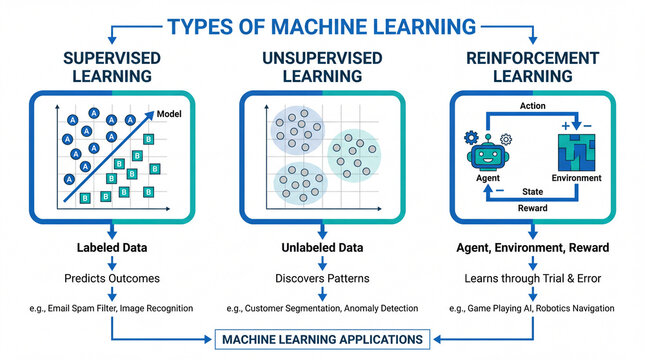 Infographic showing the three main types of machine learning