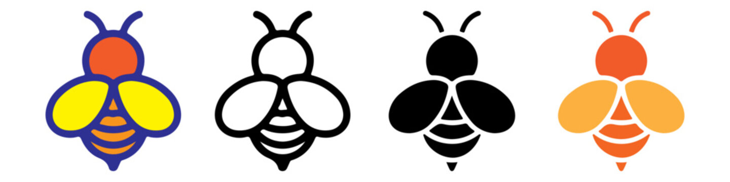 Honey bee icon vector illustration. editable stroke. White and Black style linear bees icon