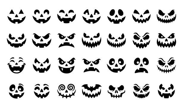 Halloween Pumpkin Face Silhouette Collection with Spooky Jack O Lanterns