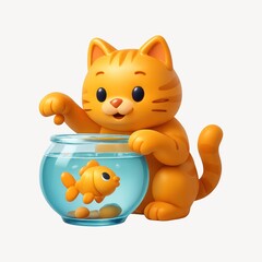 Fototapeta premium Playful cat curious fishbowl.