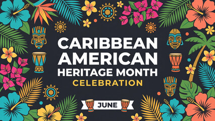 Obraz premium Caribbean heritage month celebration banner for cultural diversity tropical identity community arts music festival awareness and multicultural representation event