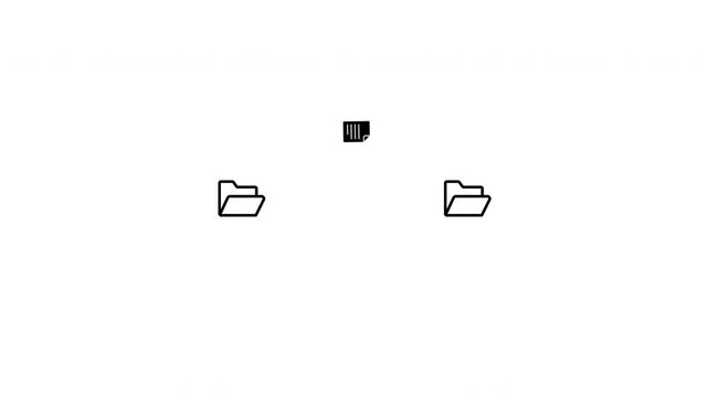 Folder to folder file transfer animation on transparent background, File copy and paste animation between folders with alpha channel