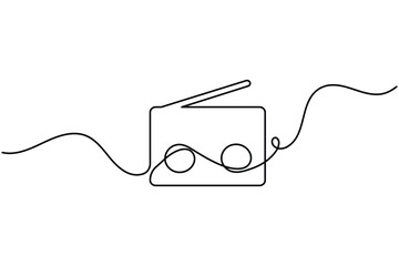 Obraz premium Radio continuous line art vector of retro audio player icon for broadcasting