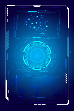 Futuristic touch screen of user interface. Modern HUD control panel. High tech screen for video game. Vector illustration. vertical background.	