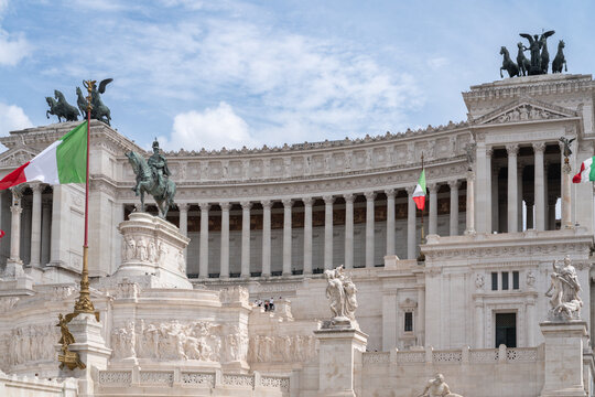 Altare della Patria also know as Vittoriano, neoclassical monument dedicated to king Vittorio Emanuele II Piazza Venezia in the spring, Rome