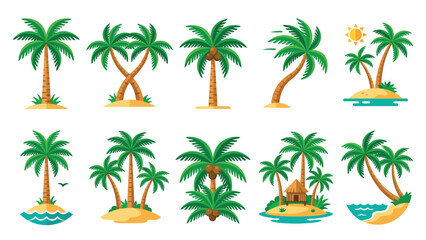 Obraz premium Set of tropical palm trees and islands on transparent background for summer vacation concept.