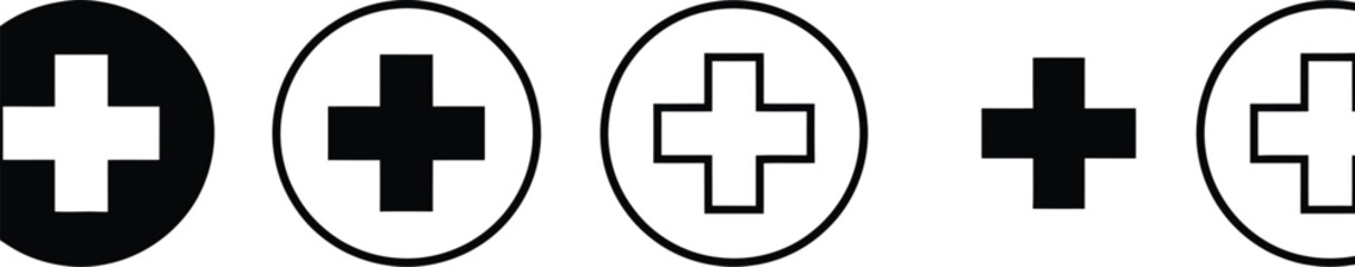 Obraz premium Plus Icons Featuring Add Plus Icon, Addition Sign, and Medical Plus Icon for Design Projects
