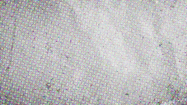 Vintage distressed grunge halftone dot pattern texture background with CMYK colors and retro newsprint aesthetic, 4k video