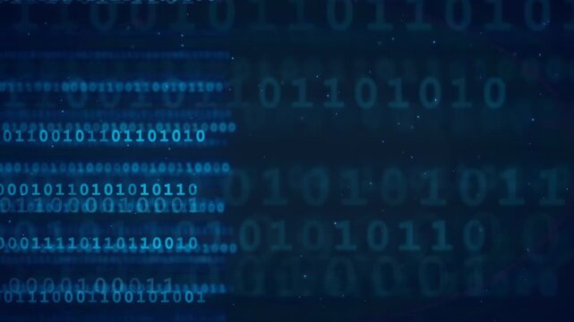 Abstract Digital Binary Code Background with Floating Blue Numbers and Data Stream Motion
