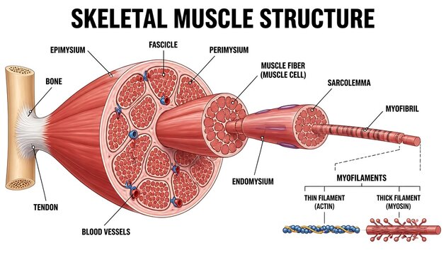Detailed skeletal muscle structure microscopic anatomy infographic