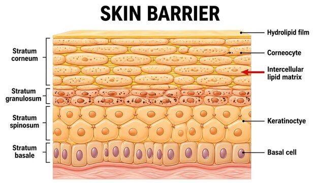 Anatomy of skin barrier structure and layers diagram with epidermis