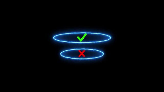 Choice buttons, isolated cancel accept ok checkmark, test, Motion graphics of approve or reject concept. cancel, accept, ok, checkmark.