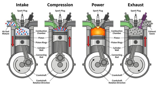 Automotive Engine Four Stroke Cycle Diagram for Educational and Technical Understanding