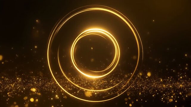 Gold Glitter Background with Glowing Circle Ring for Premium Design