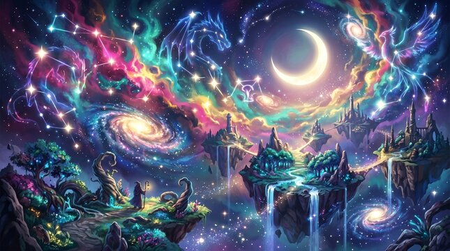 The Astral Kingdom: Fantasy Landscape of Galaxies and Dragons