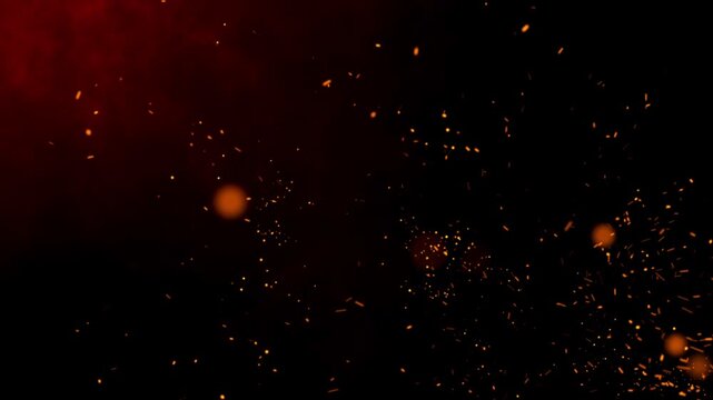 Abstract Flying Fire Sparks and Burning Ember Particles on Dark Background Seamless Loop Ultra HD 4K