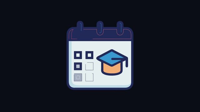 Academic Calendar Icon with Graduation Cap Flat Design