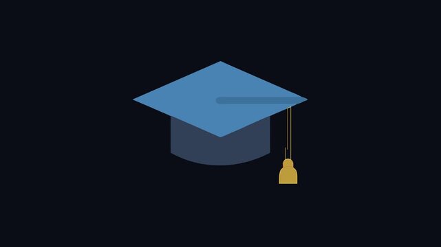 Blue graduation cap with gold tassel over black background